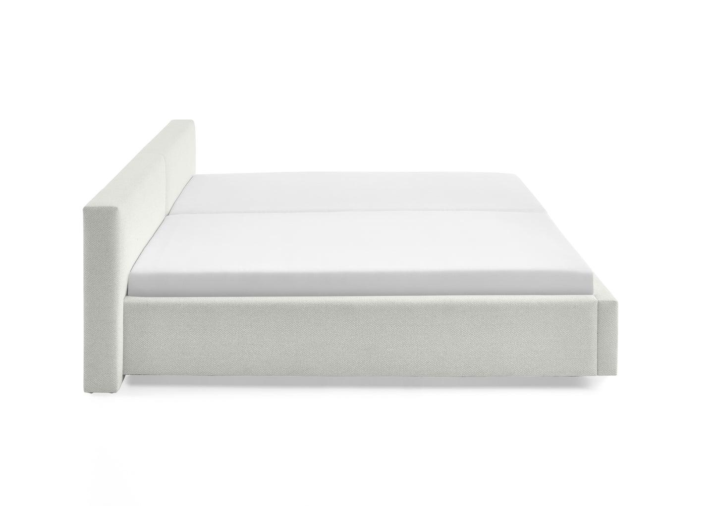 Polsterbett Cube inkl. Bettkasten von meise.möbel – White Nr. 01 – 240x200 cm – Seitenansicht