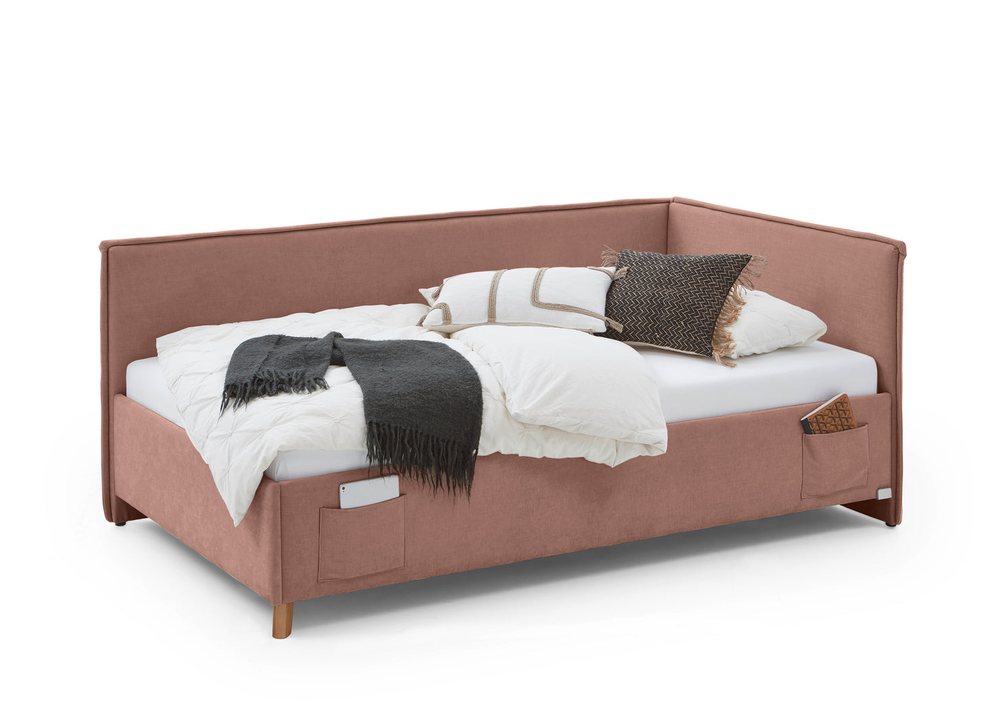 Polsterbett FUN mit Rückenteil von meise.möbel – Rose Nr. 61 – 90x200 cm – Seitenansicht