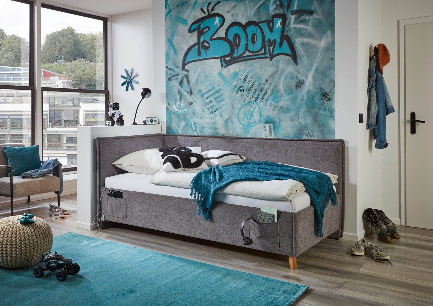 Polsterbett FUN mit Rückenteil von meise.möbel – Grau Nr. 85 – 90x200 cm – Produktbild