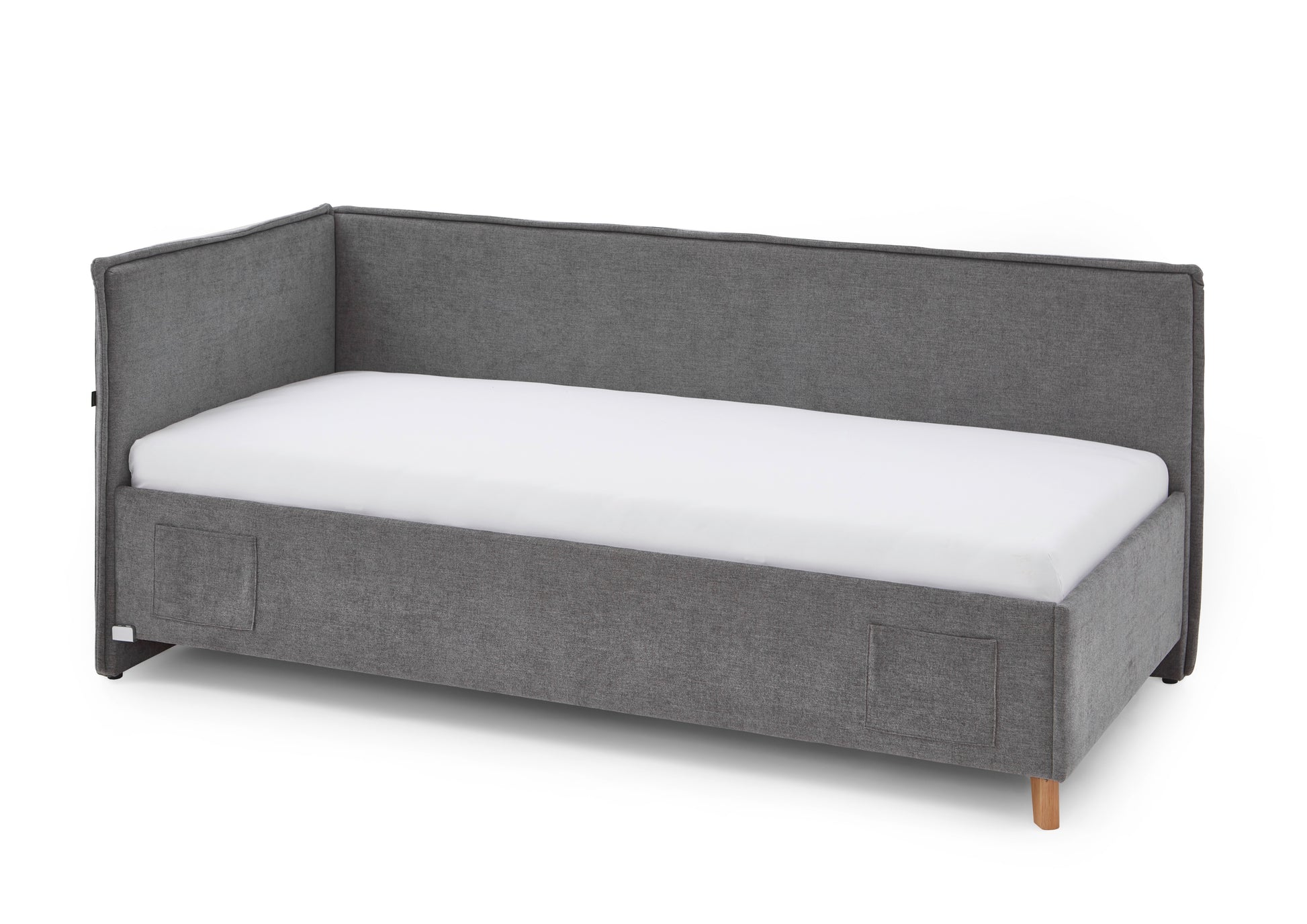 Polsterbett FUN mit Rückenteil von meise.möbel – Grau Nr. 85 – 90x200 cm – Seitenansicht