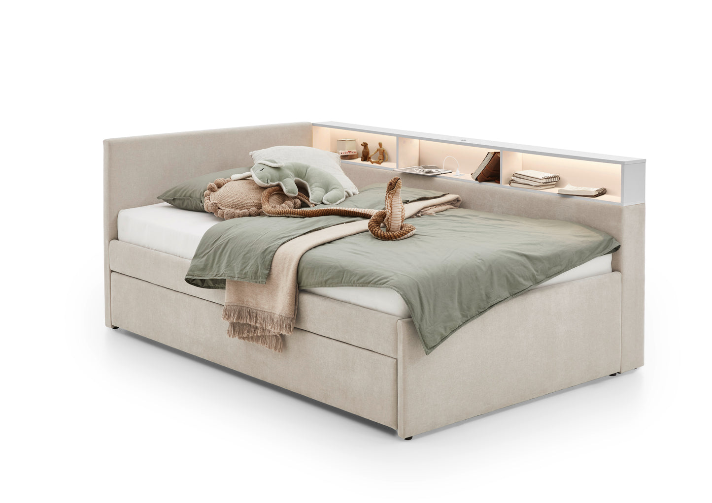 Polsterbett Uno von meise.möbel – beige Nr. 05 – 90x200 cm – Seitenansicht