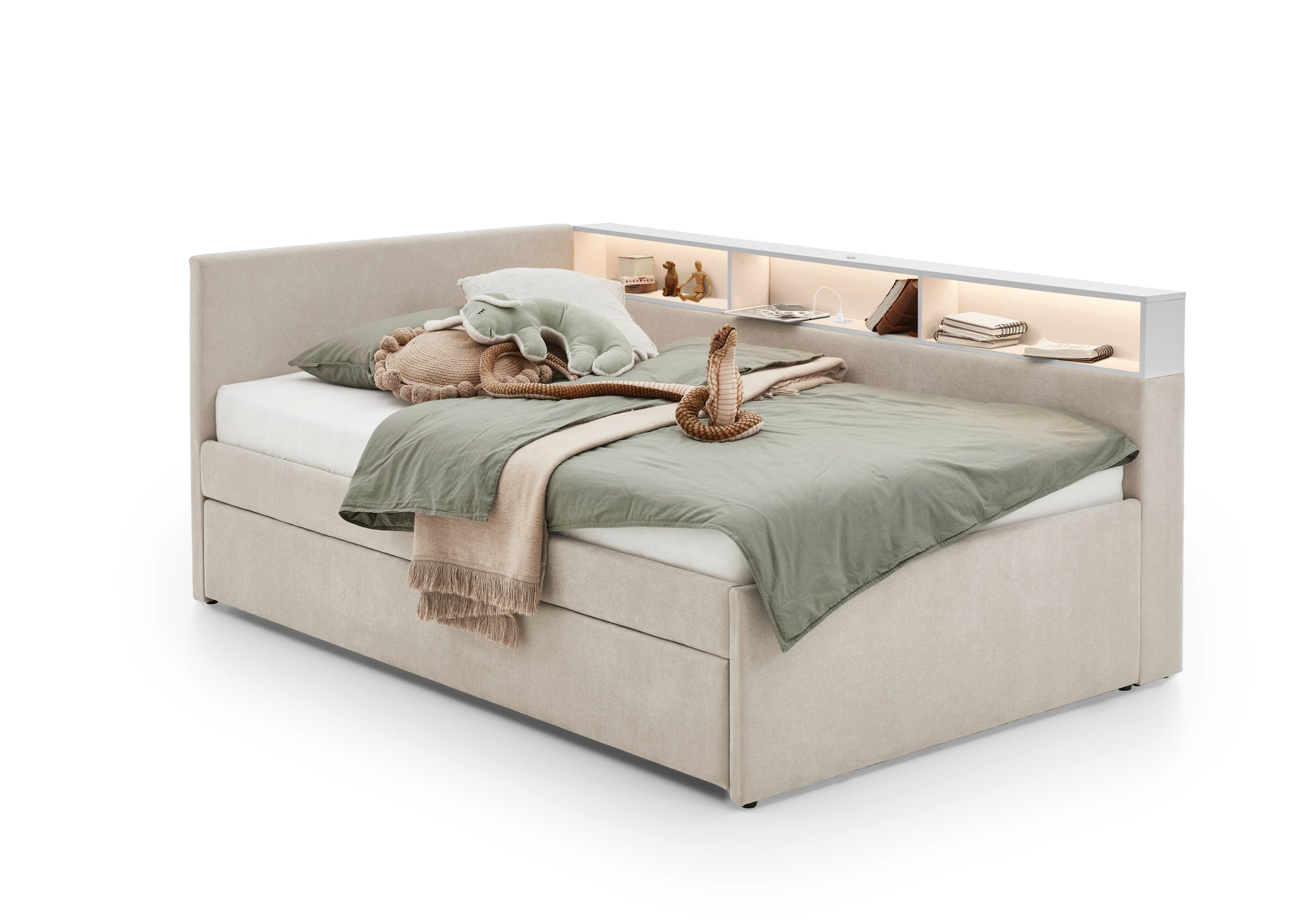 Polsterbett Uno von meise.möbel – beige Nr. 05 – 90x200 cm – Seitenansicht